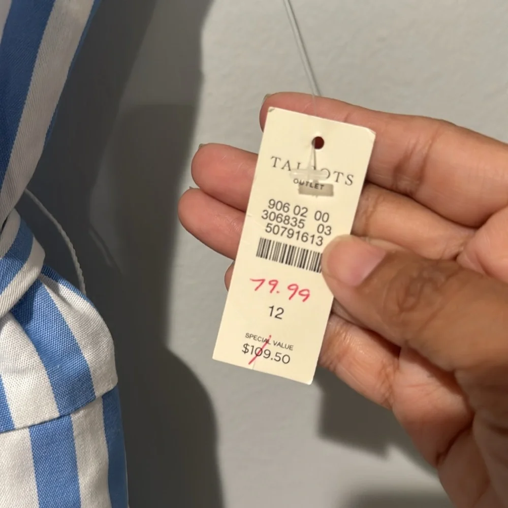Talbots Women's Dress Blue and White Striped Midi Summer New With Tags Sz 12 - Picture 3 of 11